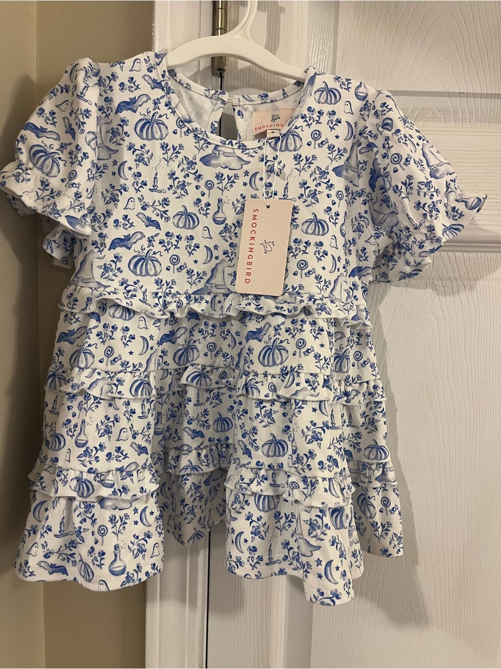 Smockingbird Blue Floral Ruffle Toddler Dress Top